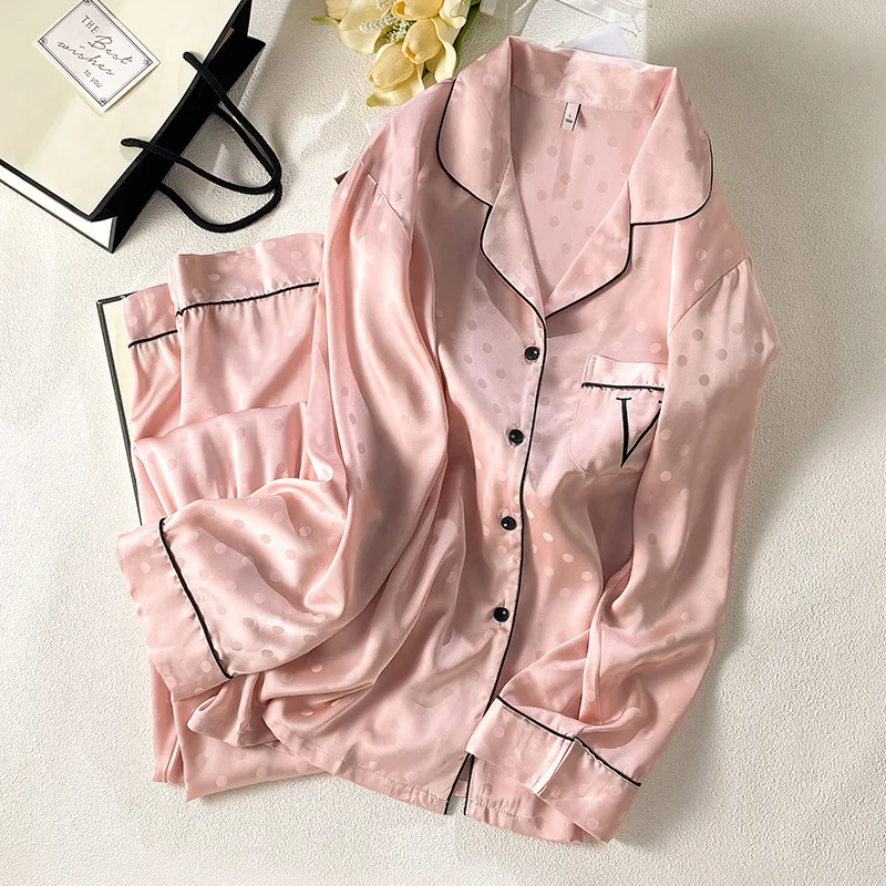 Long Sleeved Shirt&pants Purple Print Pajamas Suit Lady Luxury Homewear Ice Silk Loungewear Autumn Spring Sleep Set Sexy Outfit