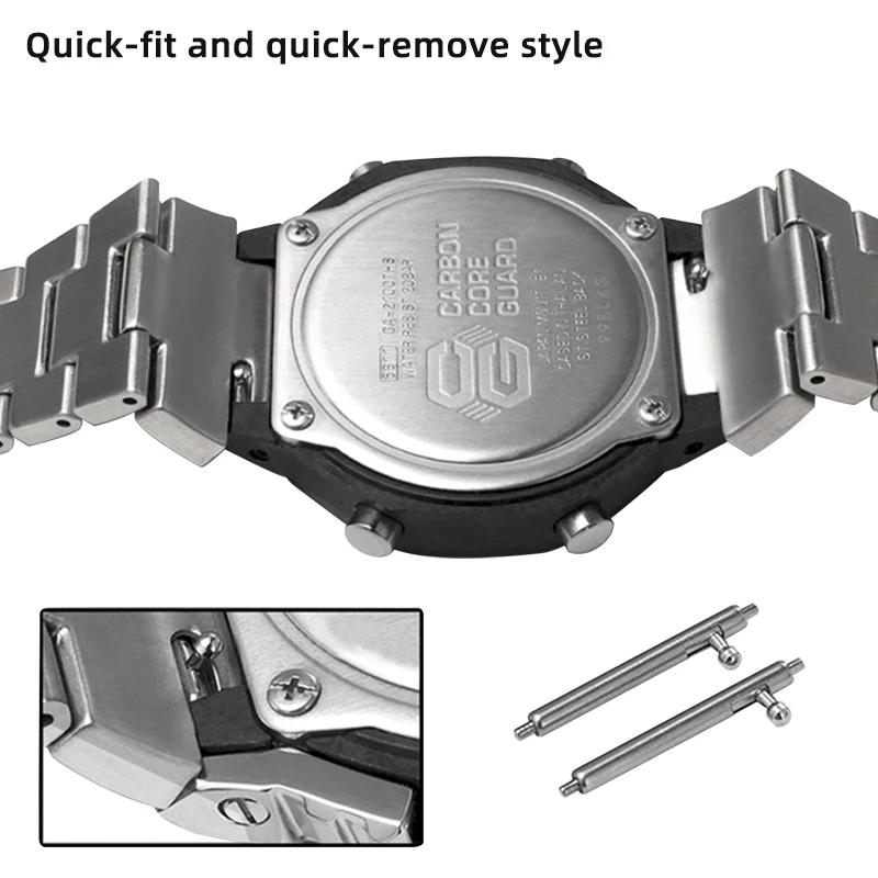 Gen. 1 Kit Mod GA2100, caja de reloj de acero inoxidable, correa de liberación rápida de Metal sólido apta para reemplazo de pieza de reloj GA-2110 GA-B2100