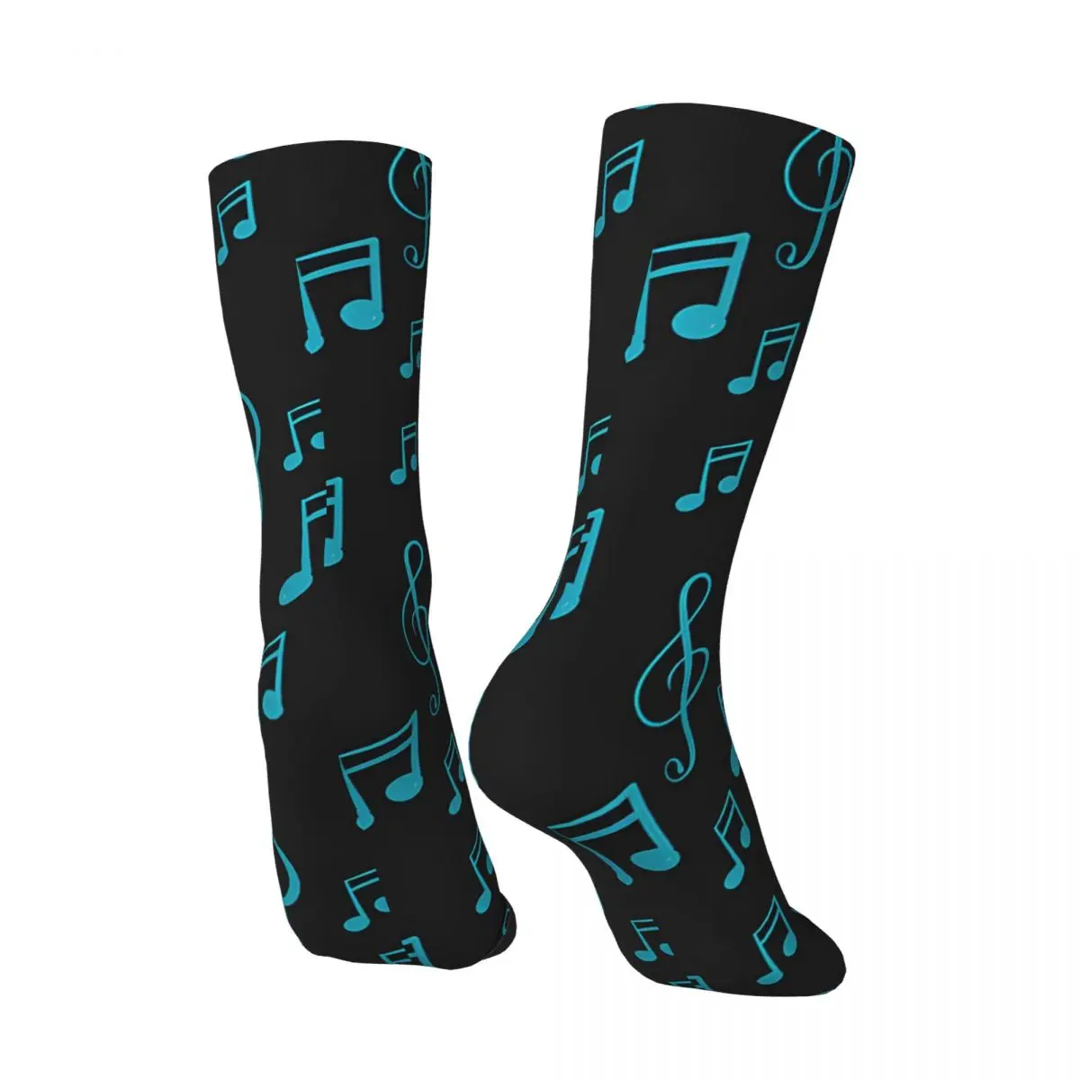 Blue Music Notes And Treble Clef Pattern Music Teacher Men's Socks Vintage Harajuku Street Style Novelty Casual Crew Sock