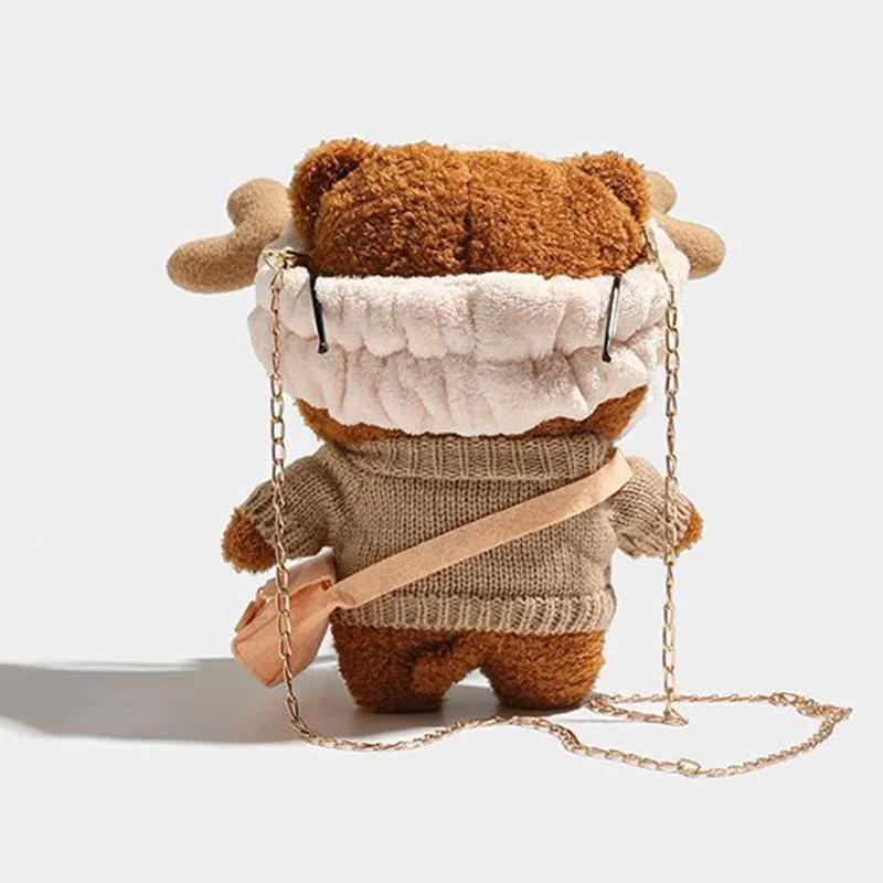 Cute Personality Plush Squirrel Crossbody Bag For Women Fluffy Cartoon Animal Shoulder Purse With Chain Strap For Daily Use