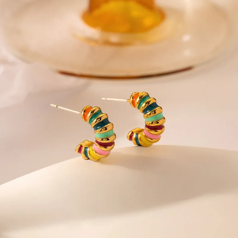 

New Ins Vintage Croissant Enamel Earrings Colorful 925 Silver Hypoallergenic Minimalist Luxury Jewelry | Wholesale Trendy Gift