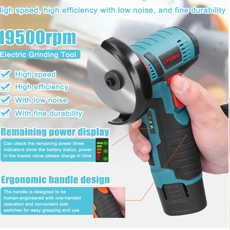 LYUWO Micro Angle Grinder, Filling Grinder for Diamond Cutting, Wireless Power Tool, 12V