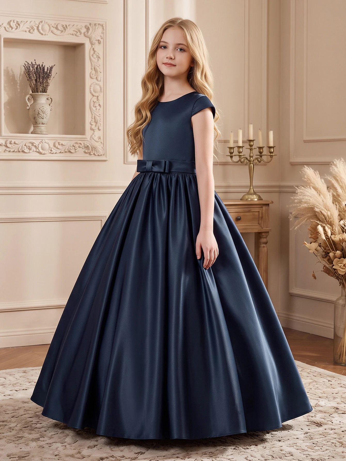 Teen Teen Girls Royal Blue Satin Ball Gown Dress Short Sleeve Bow Waist Floor Length Pageant Birthday Party Formal Evening Dress Gala - Aliexpress Deal