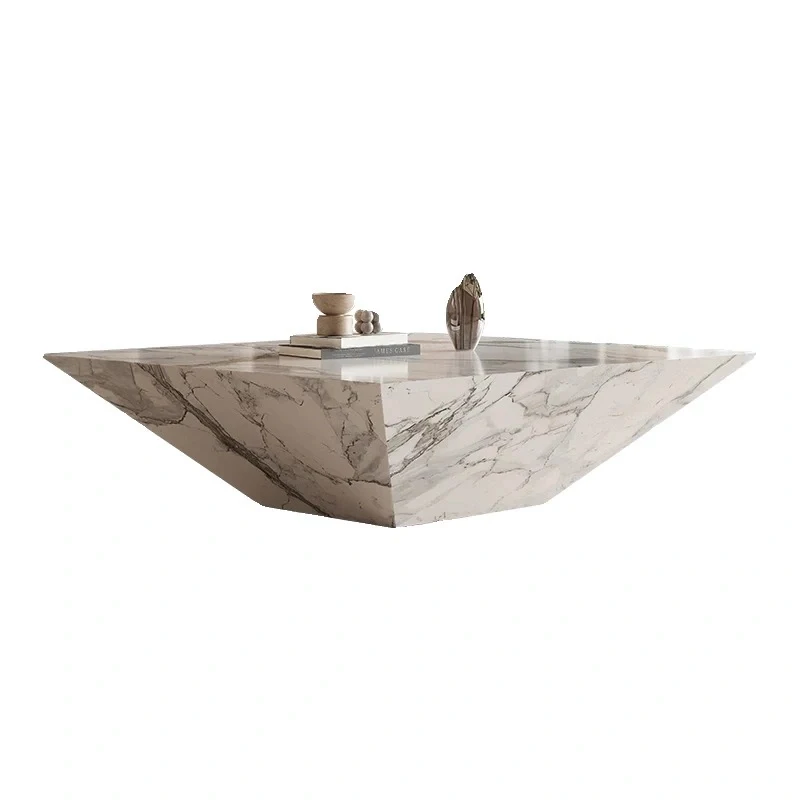 xc-Luxury Concise Square Drum Coffee Table Trapezoid White Marble Coffee Table Decoration Villa Living Room Coffee Table Set*