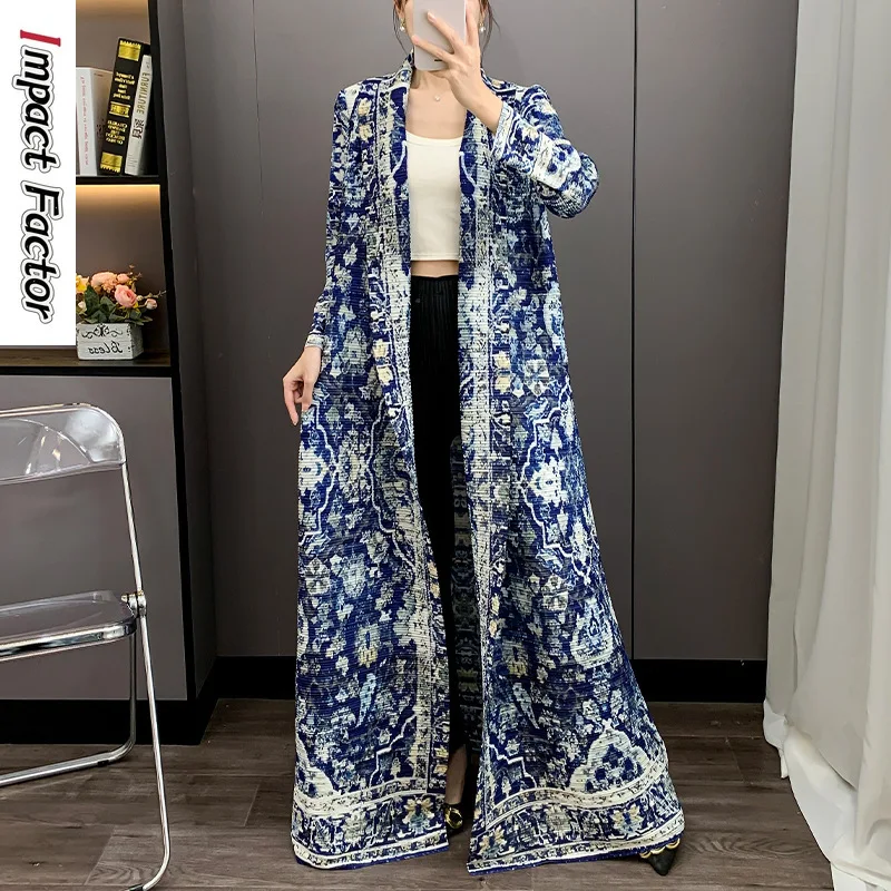 

Miyake Fold 2025, новая мода, элегантный темпераментный свободный и тонкий возрастной халат, простой стиль, женское пальто