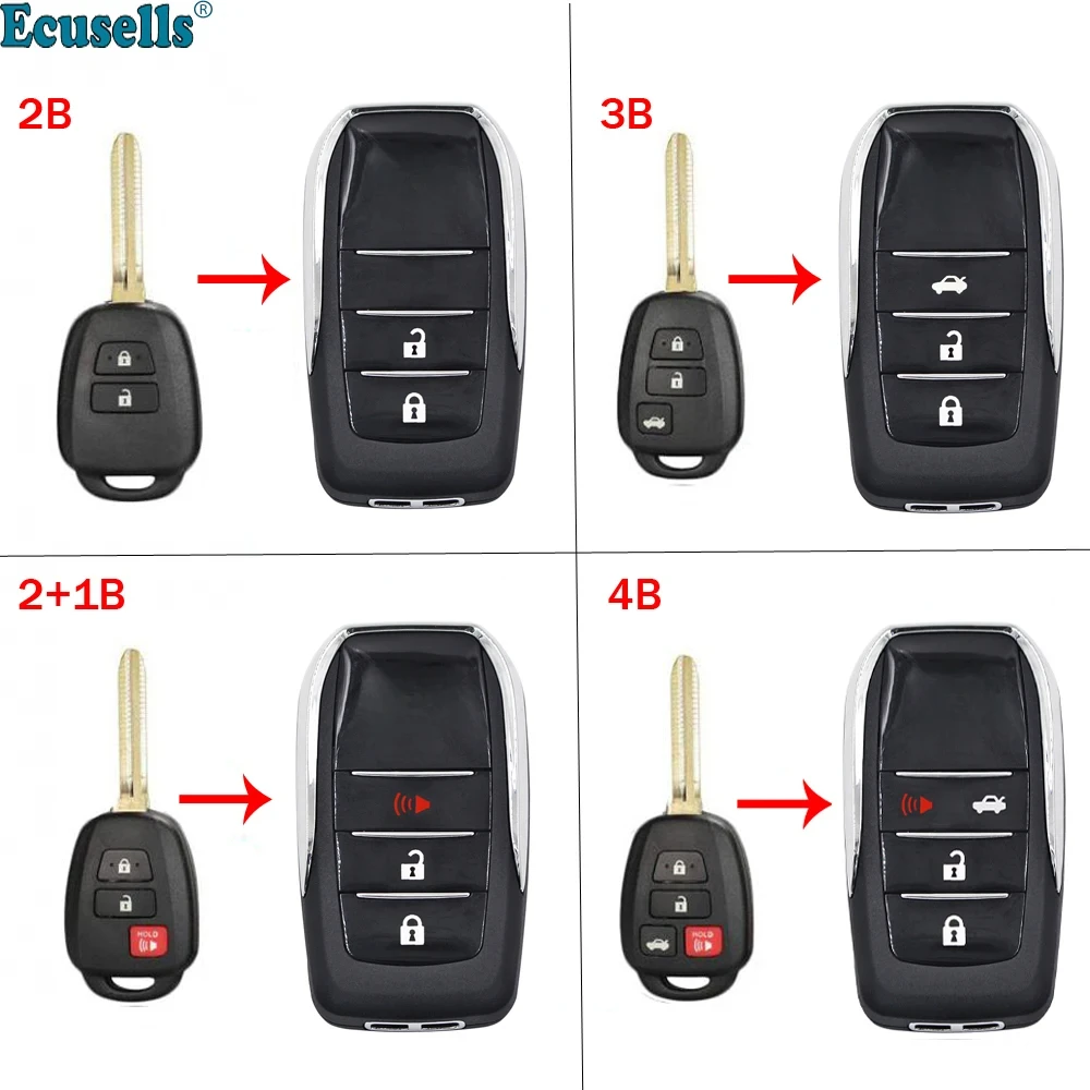 2/3/4 Buttons Modified Flip Blank Remote Key Shell Case Fob for Toyota Camry Corolla RAV4 Highlander Tacoma with TOY43 Blade