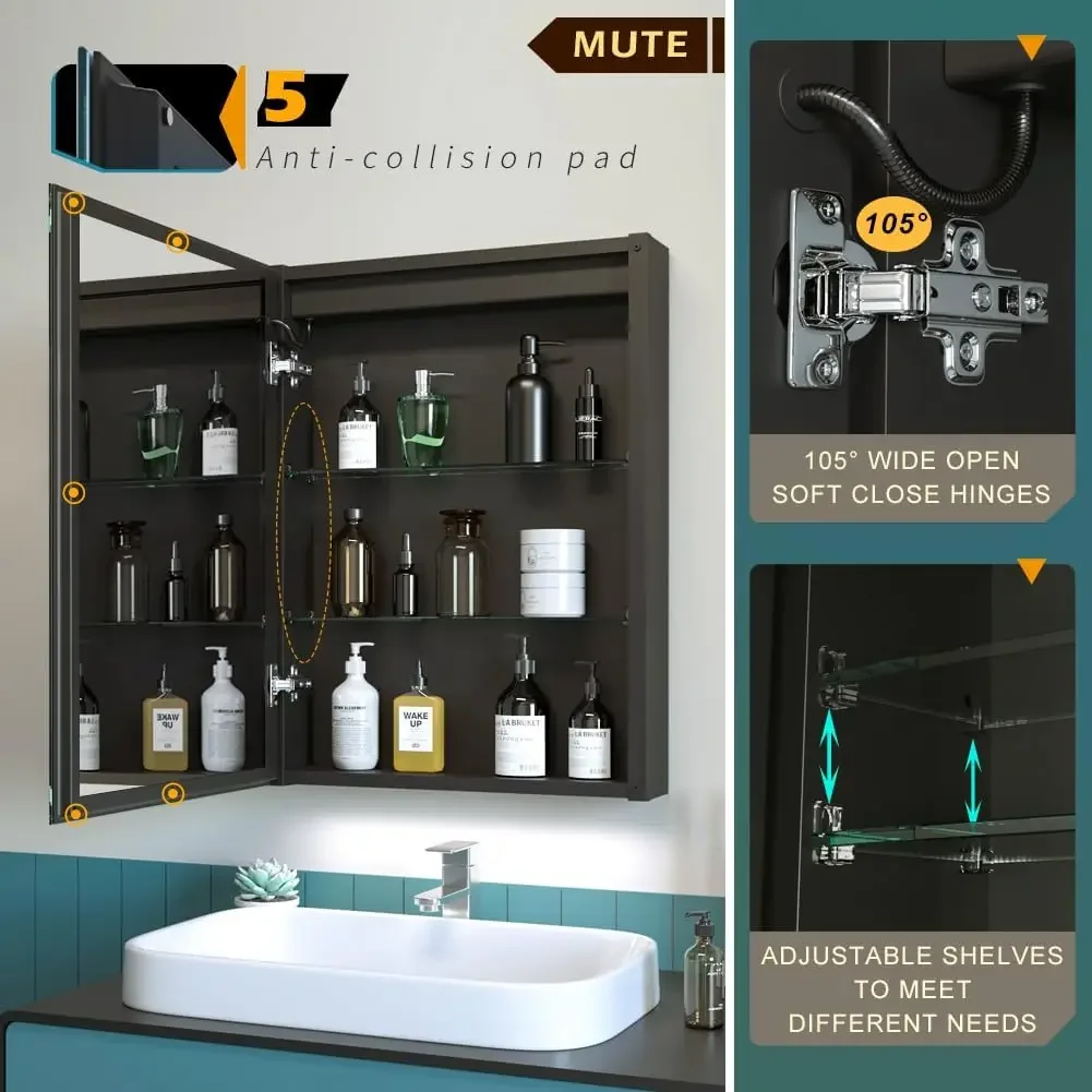 20 x 28 Inch LED Lighted Bathroom Medicine Cabinet with Sockets & USBs, Defogger, Dimmable, 3 Color Light Makeup Mirror, Easy to