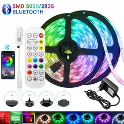 Bluetooth付きRGBLEDストリップライト,フレキシブルリボン,2835 rgb,ダイオード,12v,アプリコントロールおよびアダプター,30m, 5050 smd,5m