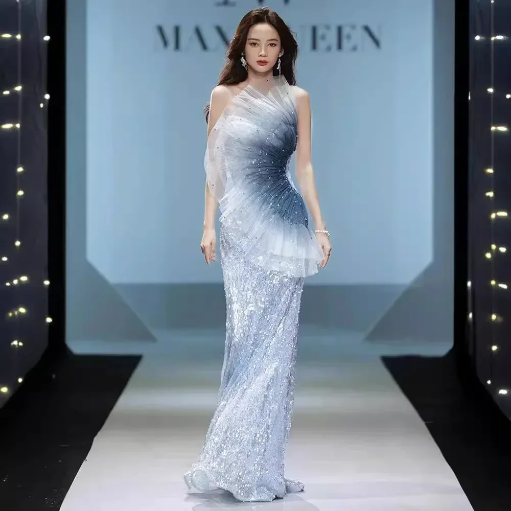 Evening Dress Female New Design Sense Niche Annual Meeting Host Fishtail Catwalk Solo Performance High-end Sense Female