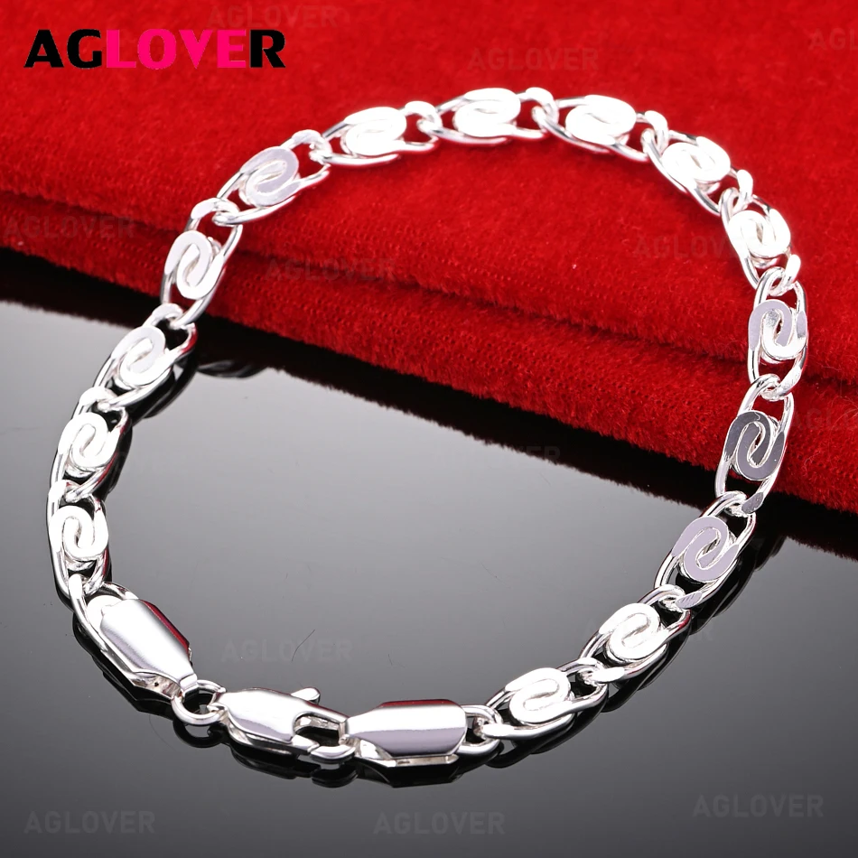 AGLOVER 925 Sterling Silver Ring Lock Screw Ring Chain Bracelet Women Fashion Charm Wedding Jewelry