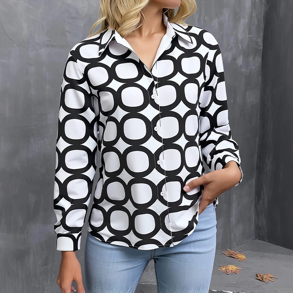 

Mia Muse 2025 Women's Shirts Autumn Casual Full Print Button Open Front Long Sleeve Shirt Collar Mature Vibe Shirts