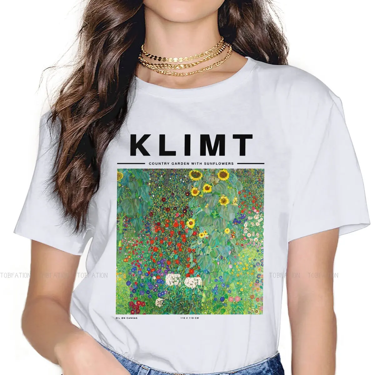 Country Garden with Sunflowers oil Cute Girls Women T-Shirt Gustav Klimt Painting 5XL Blusas Harajuku Vintage Oversized Tops