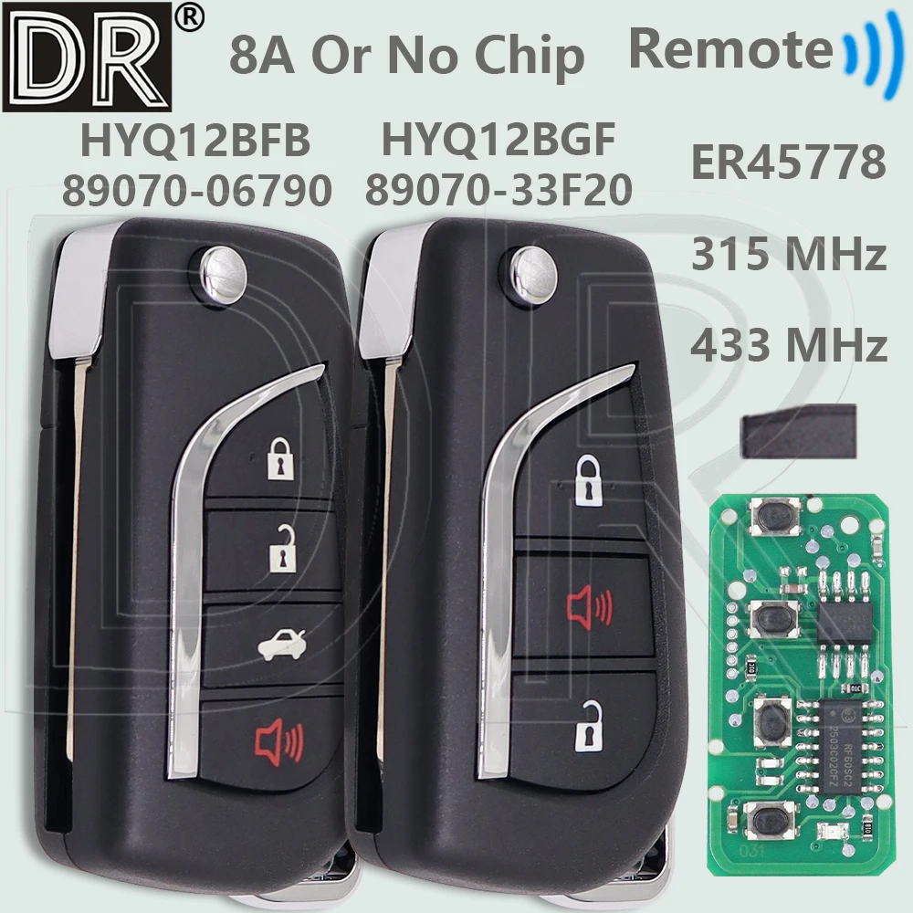 DR H/8A رقاقة HYQ12BFB 315 ميجا هرتز HYQ12BGF ER45778 433 ميجا هرتز الوجه سيارة مفتاح بعيد لتويوتا كامري الهجين سليل كورولا SE IM Kluga RAV4 #1
