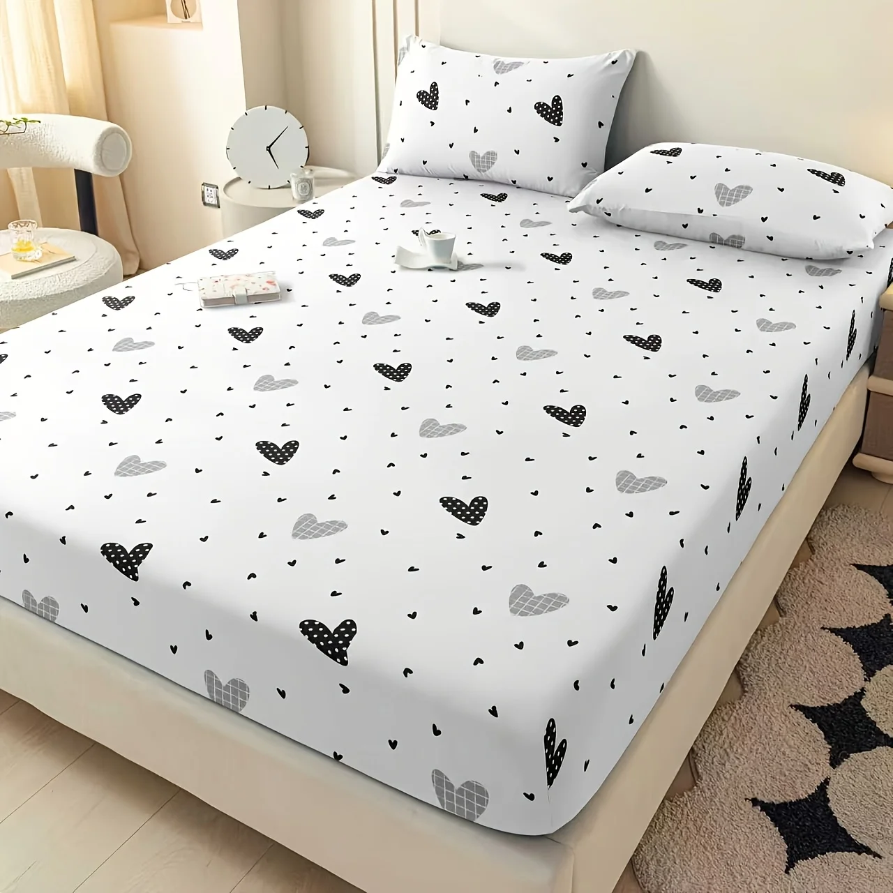 3-Piece Mattress Protector Set, All-Season Fitted Sheet Set, Printed Fitted Sheet with Pillowcase, Mattress Protector, Stain-Resistant, Suitable for All Seasons, Machine Washable, Easy to Care For, Suitable for Home Bedrooms, Essential for Dormitories and Rentals, Master Bedroom and Guest Room Decoration, Dust-Proof and Stain-Resistant, High Elasticity, Fits Various Sizes
