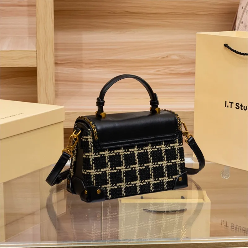 Light luxury brand women's handbag 2025 personal style retro grid small fragrant style high-end single shoulder crossbody bag