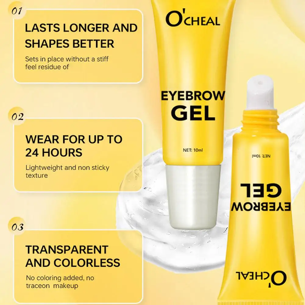Gel modelador de sobrancelha transparente incolor com pincel, à prova d'água, secagem rápida, creme de estilo de sobrancelha 3d, maquiagem duradoura para sobrancelha