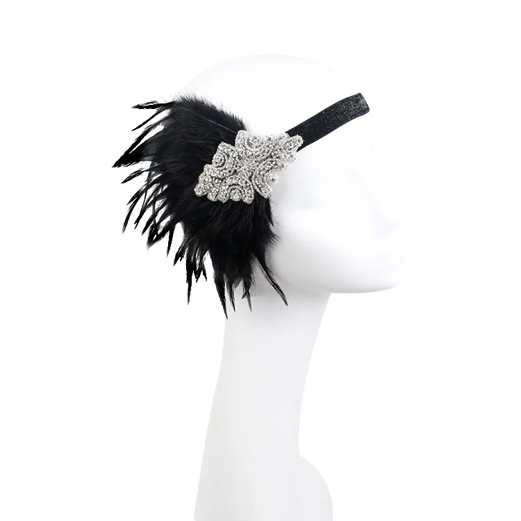 Tocado de fiesta Vintage del gran Gatsby, accesorios para disfraz, diadema con cuentas y plumas, 1920