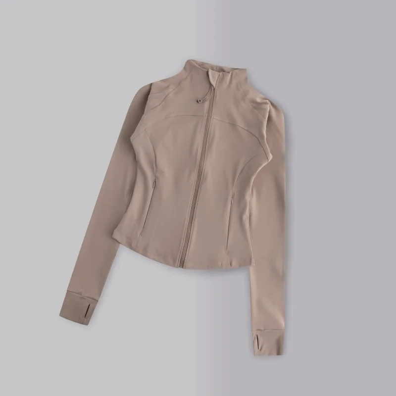 Women Slim Workout Top Female Training Yoga Jackets With Zipper & Pocket Tight Quick Dry Long Sleeve Sportswear Coat