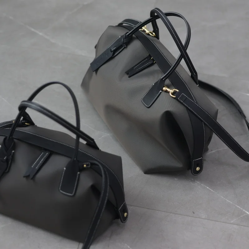 Women\'s Nylon With Genuine Leather Zipper Tote Lightweight Soft Travling Bags Versatile Style Handbag Different Colors And Size