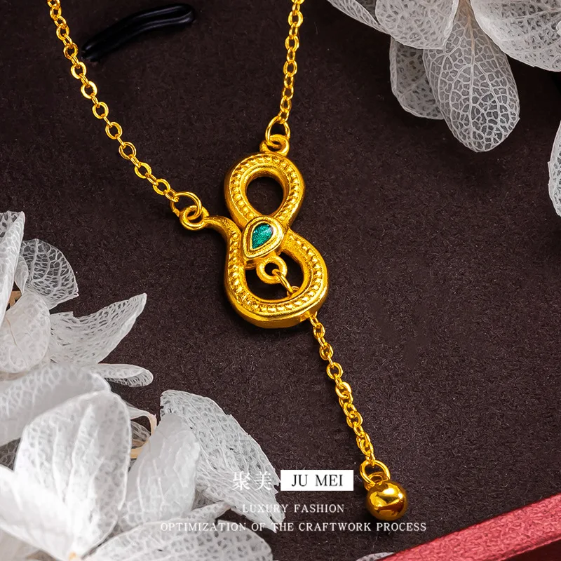 Luxury 24K 9999 Pure Gold real gold Simple Small Spirit Snake Set Chain Women's All-match Clavicle Chain