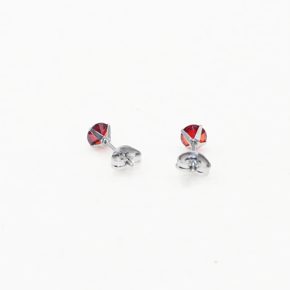 Pomegranate Red Zircon Stud Earrings Stainless Steel IP Planting 5mm Round