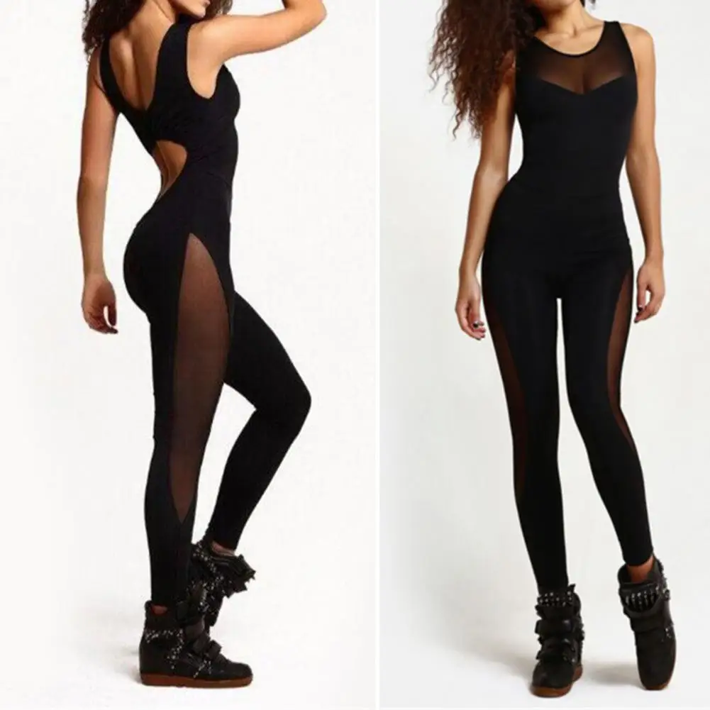 Workout Tracksuit Ladies Women Sportswear Summer Slim  Popular Sleeveless See Through Jumpsuit