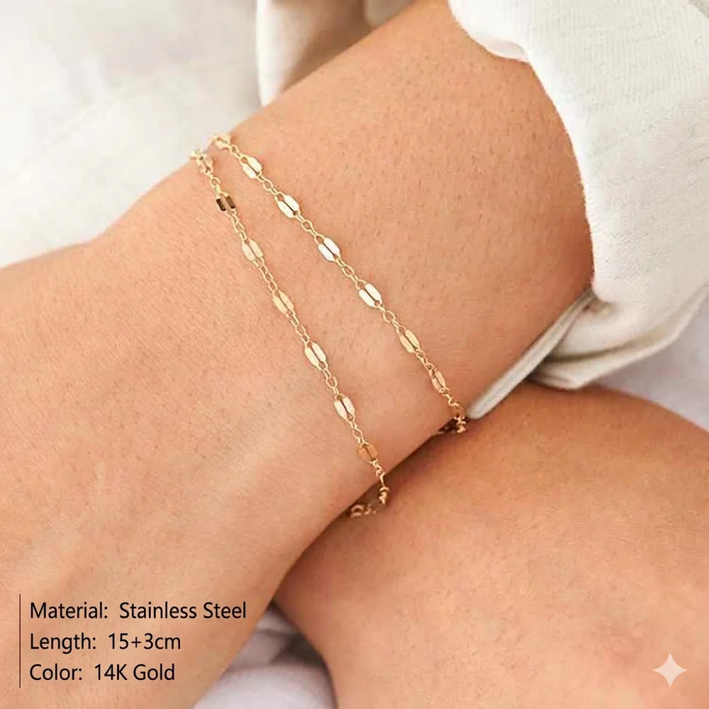 Elegantes Blütenblatt-Kettenarmband für Damen 14K Vergoldetes Edelstahl Schimmerndes Pailletten-Gliederarmband Minimalistisches Schmuckgeschenk