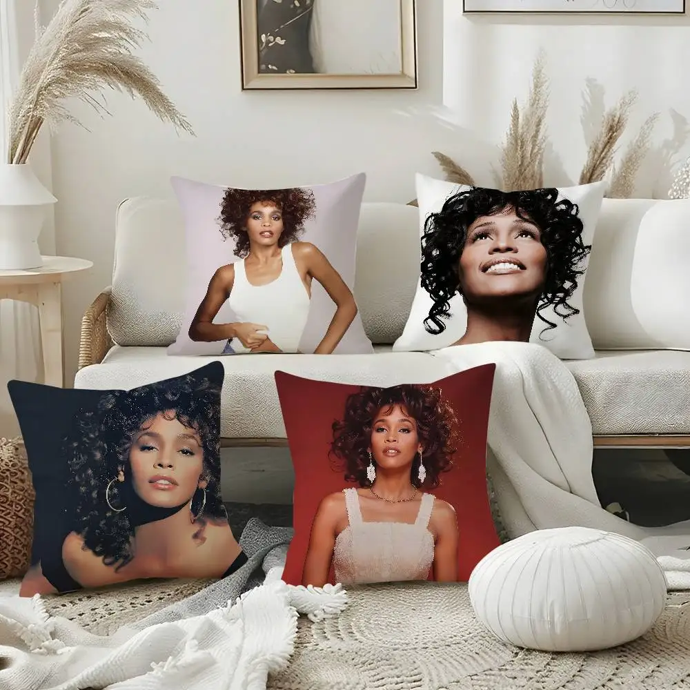 المغني W-Whitney هيوستن كيس وسادة لينة أفخم النسيج مزدوجة الوجهين طباعة ديكور غرفة المعيشة المنزلي هدية غطاء الوسادة #2