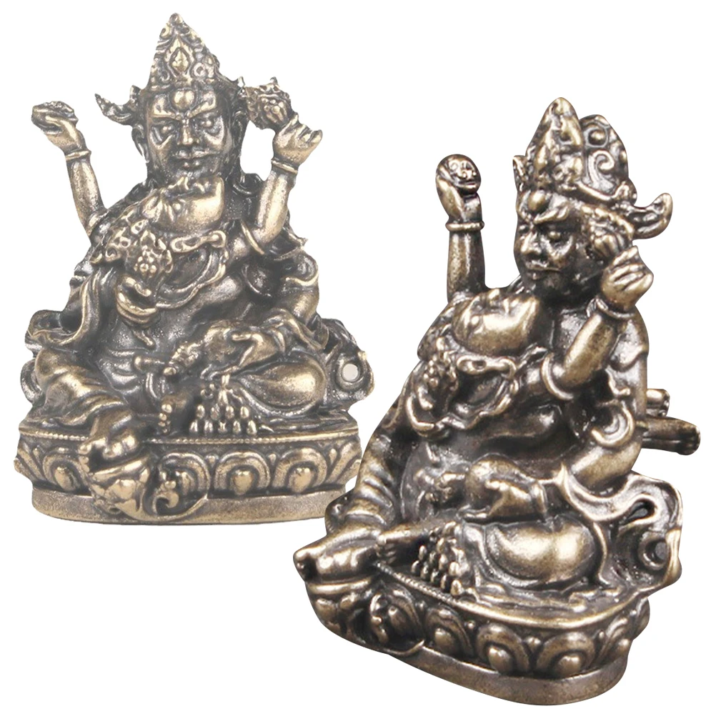 

2Pcs Brass of Wealth Sculpture Vintage Buddha Statue Retro Desktop Ornament Buddhist Decoration Brass of Wealth Sculpture