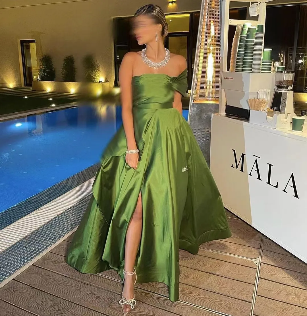 Jirocum Green Evening Dress Women's One Shoulder Side Split Prom Gowns with Floor Fold Sleeveless Elegant Party Dresses 2024