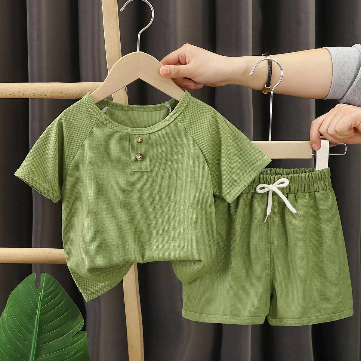 Baby Boys Waffles Clothes Sets Kids Solid Shirt +Shorts 2PCS Suit Toddler Costume Summer Children's Clothing Casual image 4