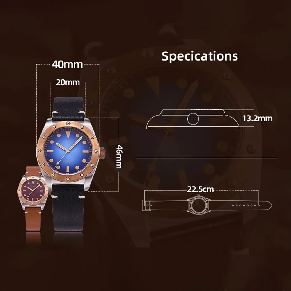 Baltany Design Luxary Bronze Watches Mens Unique Retro Wrist Watch Super Luminous Stainless Steel Case White Dail Wach reloj hom