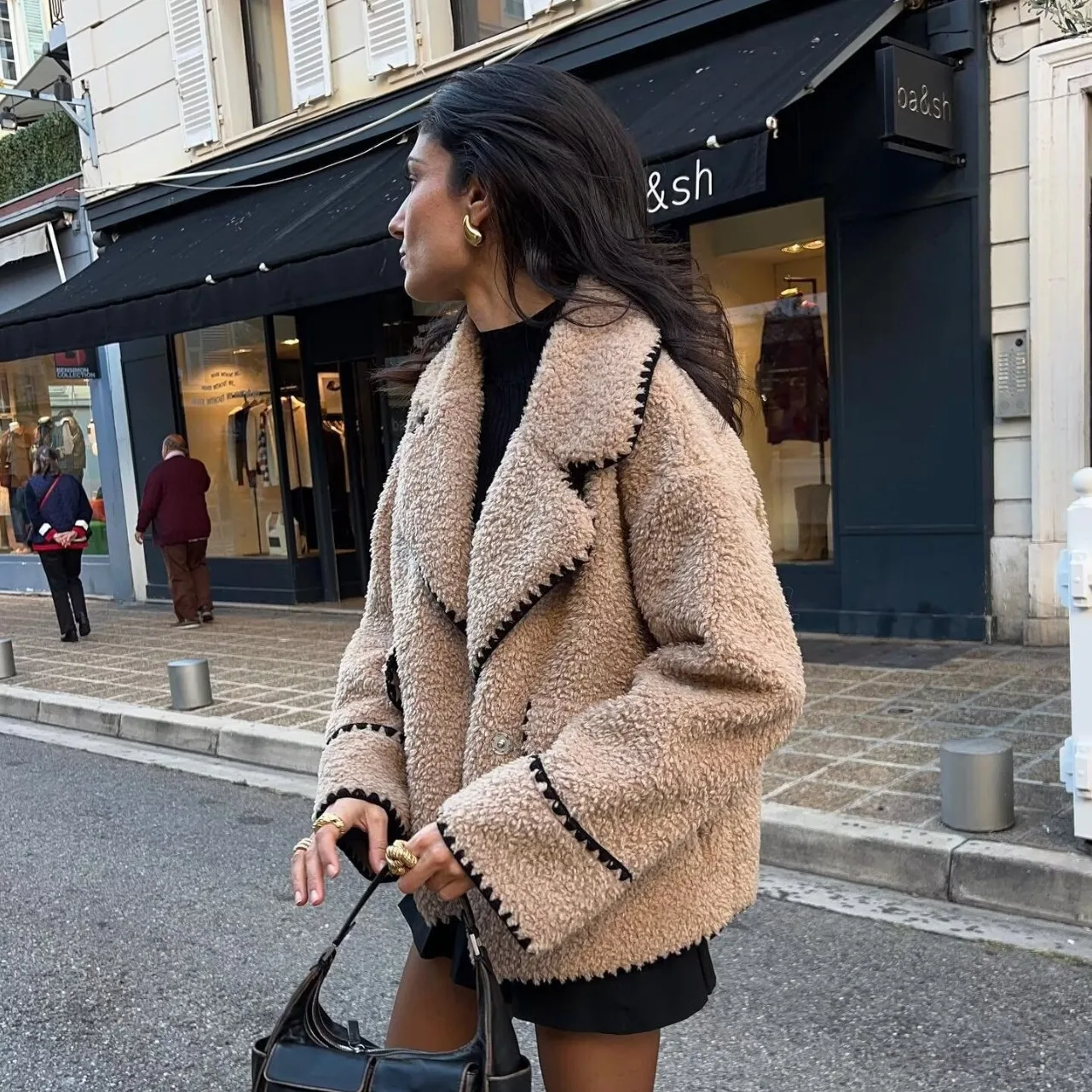 Loose Casual Lamb Fur Women's Coat Large Collar Stitching Design Autumn Winter New Sle Cross-Border Faion Ladies Outerwear