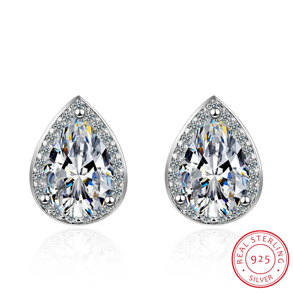 925 Sterling Silver Pear Cut Created Moissanite Gemstone Anniversary Simple Waterdrop Stud Earrings Studs Fine Jewelry