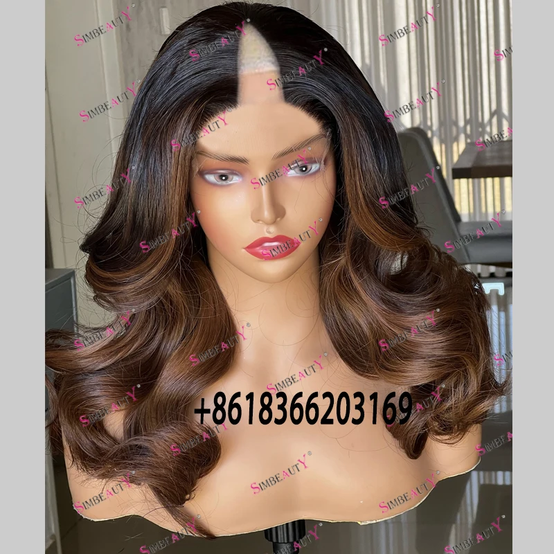 

Ombre Chestnut Brown Loose Wave 100% Human Hair 1x4 U Shaped Wigs Adjustable 180Density Short Middle V Part Wigs Natural Hair