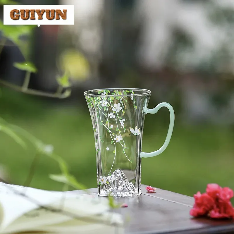 

300ml Glass Handmade Decals Butterfly Teacup Traditional Tea Bowl Cute Cup Tea-tasting Fragrance Cup Jianzhan Master Cups Cha