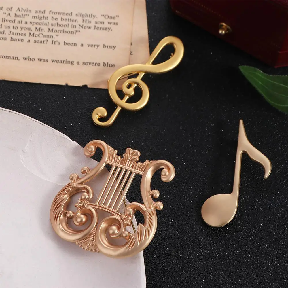 Exquisite Music Instrument Eighth Note Pin Alloy Vintage Treble Clef Pins Jewelry Gold Harp Badge Unisex
