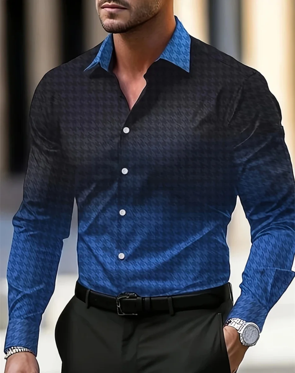 Neue Einfache Mode männer Langarm-shirt Farbverlauf Plaid Druck Täglich Casual Business einreiher Hemd männer hemd Tops