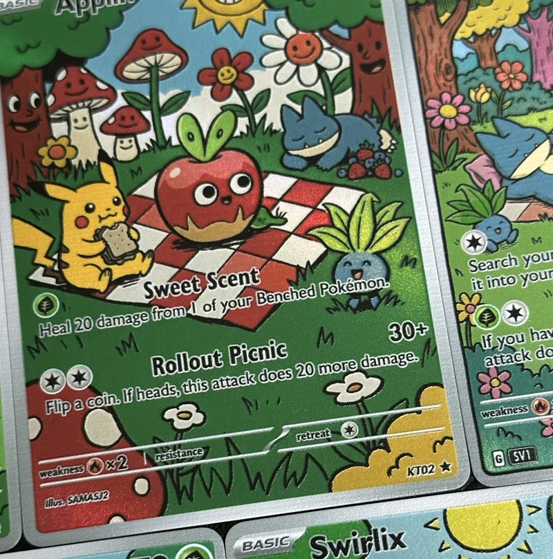 5Pcs Pokemon Cards PTCG Oil Painting Style Swirlix Teddiursa Bulbasaur Applin Jigglypuff Collection Holo Cards Pokemon Gift - view 2