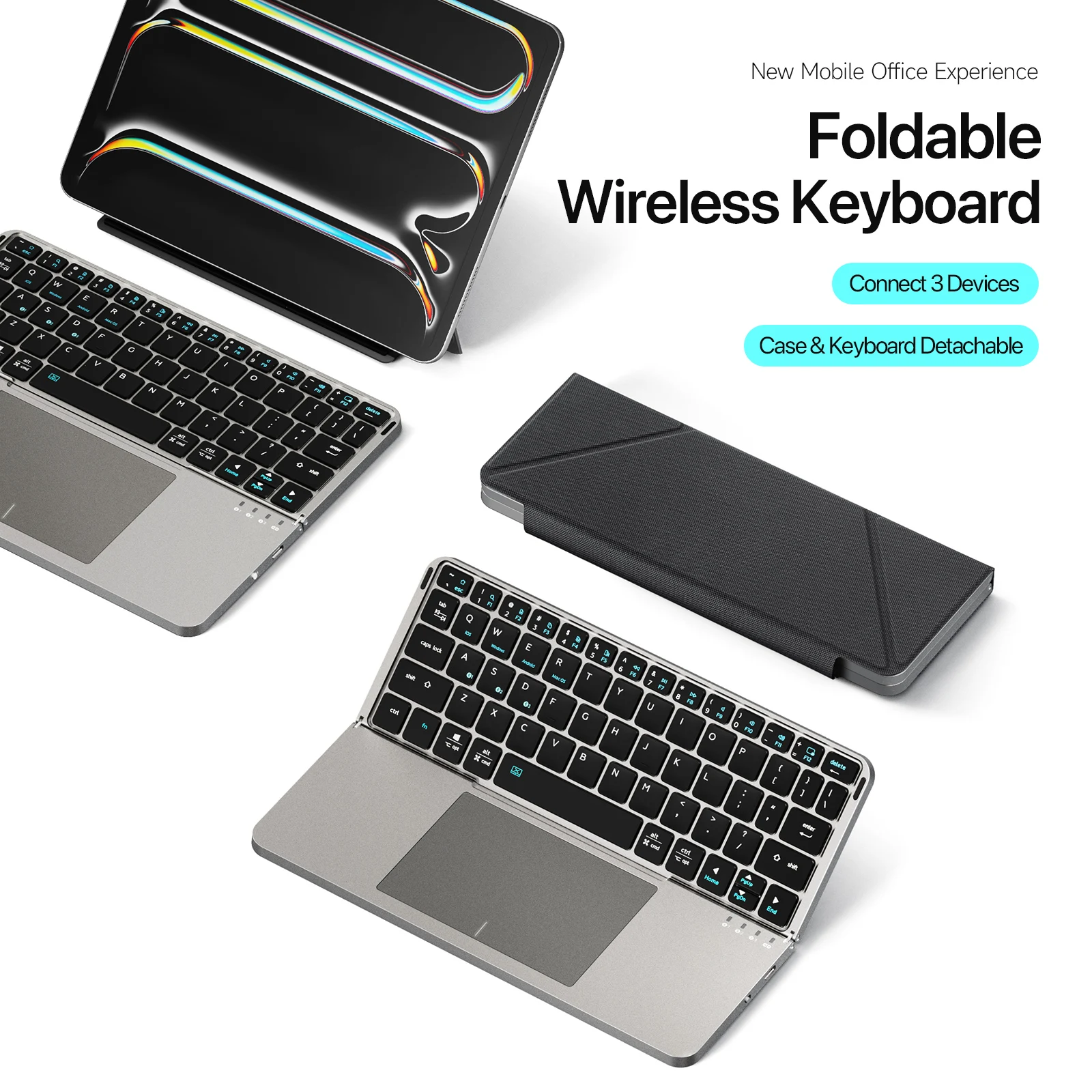 

New Multifunctional Model Foldable Keyboard Bluetooth 5.0 Keyboard with Touchpad & Phone Holder For Phones Tablets PC