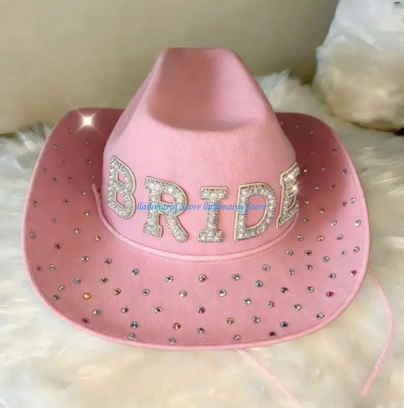 

573B Comfortable and Breathable Nonwoven Bridal Cowgirls Hat With Western Flairs Wide Brims Hat for Fashionable Occasion