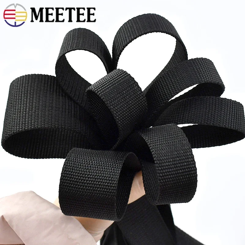 5/10/20M Meetee 20-50mm Nylon Webbing Tape Balck 2mm Thick Backpack Strap Ribbon Safety Belt Sling Sewing Trimming BandAccessory