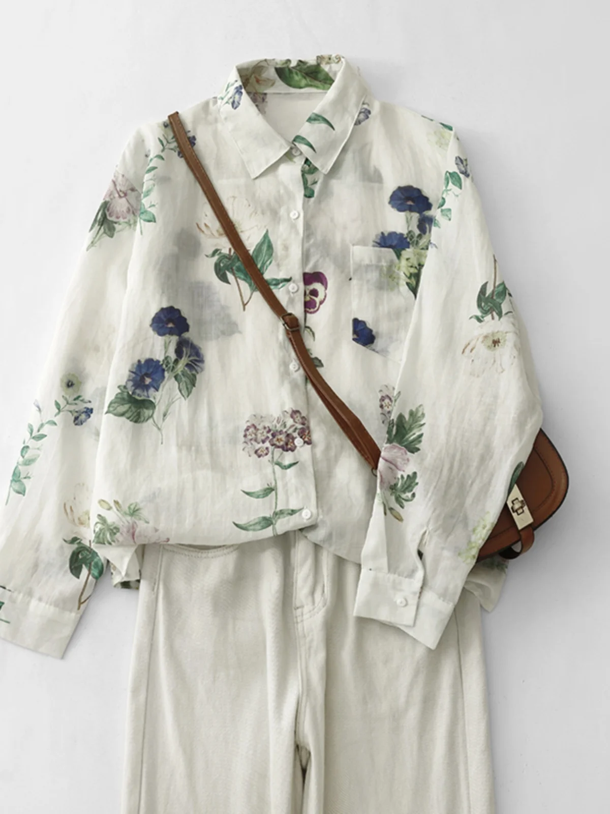 

Женская модная универсальная блузка из льна с цветочным принтом, элегантный топ для офиса, подходит для фигуры типа «груша»