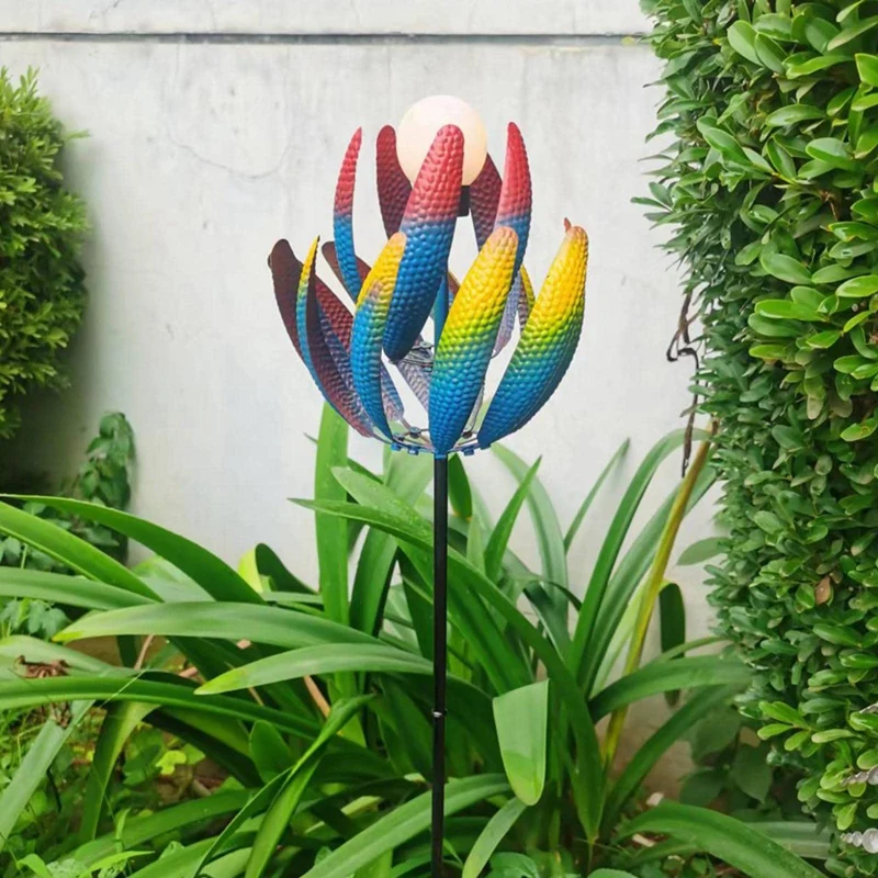 Giradores de vento de jardim - Estacas de metal decorativas com estacas de jardim e luz movida a vento - Decoração de quintal durável e fácil de usar