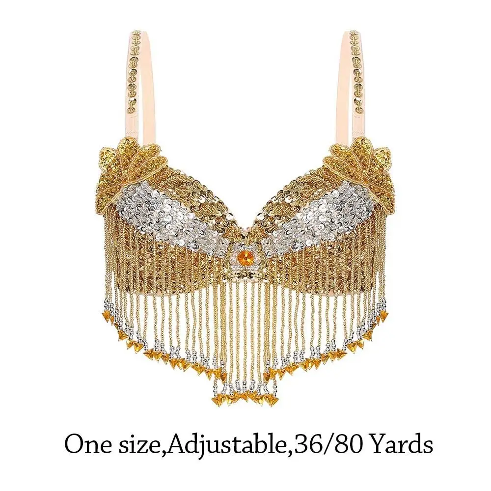 Nappe con perline Top di danza del ventre Cinghie regolabili lucide Reggiseno con paillettes Stage Nightclub Reggiseno con ferretto per Tailandia/India/Arabo