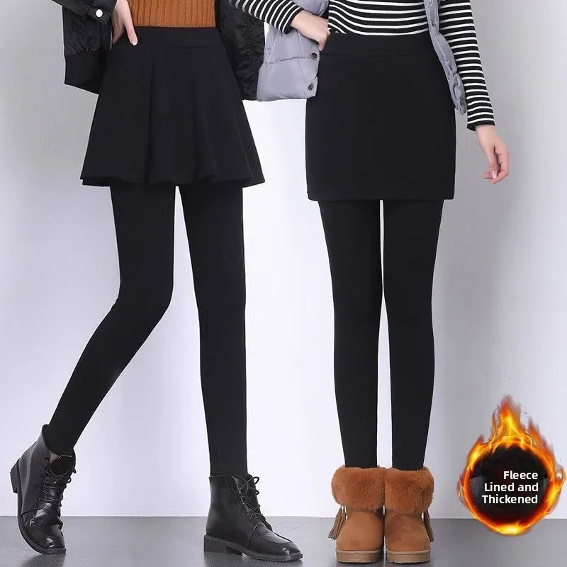 

Женские утепленные брюки-юбка больших размеров на флисовой подкладке, осенне-зимняя верхняя одежда, длинные брюки с высокой талией