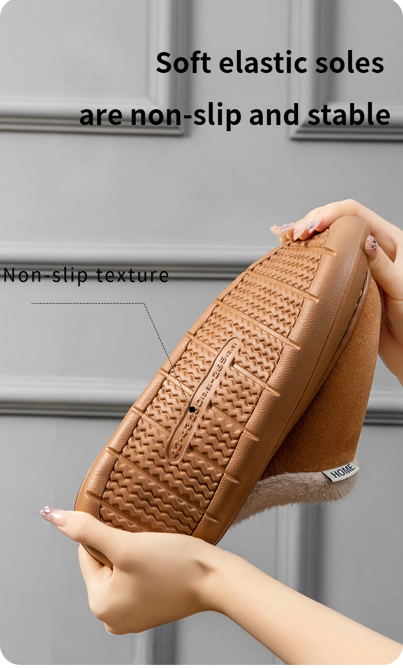 Modische, flauschige Plateau-weiche Hausschuhe für Damen, Plüsch, warme Baumwollschuhe, bequem, rutschfest, Herbst-Winter, Unisex-Hausschuhe – Detail 7