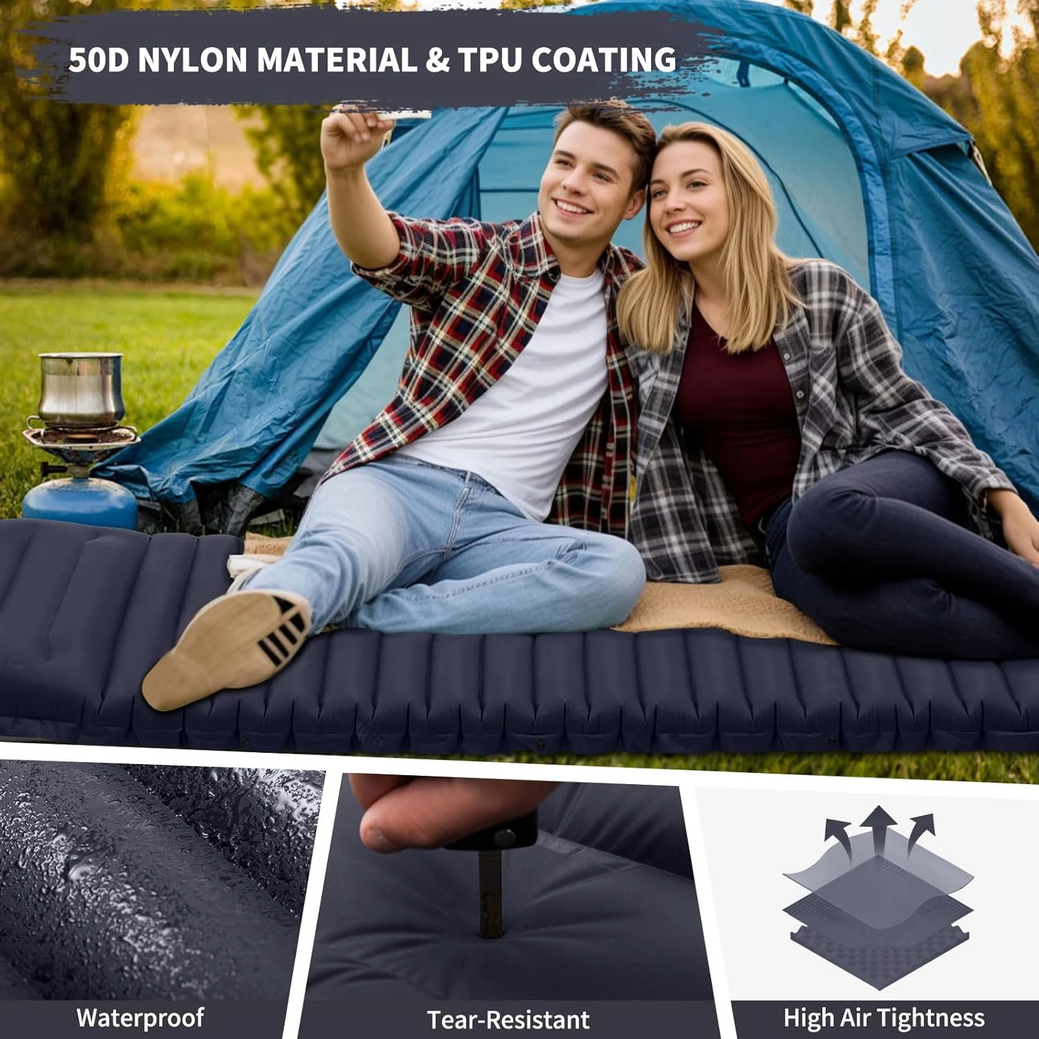 Selbstaufblasende Camping-Luftmatte mit Kissen, Leichte Tragbare Schlafmatte für Outdoor-Wanderungen – Detail 2