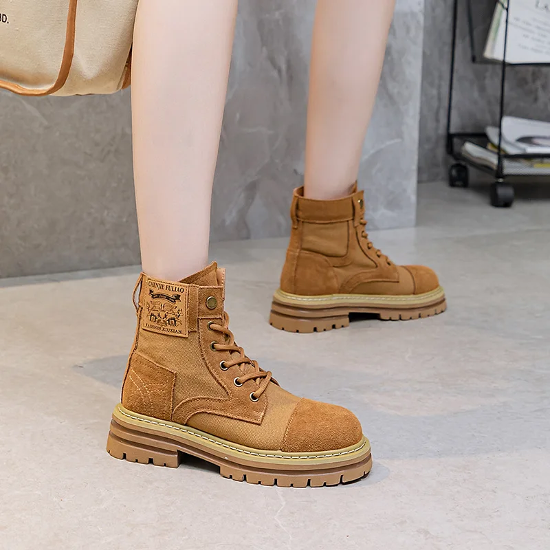 Women's Shoes Summer Hiking Boots Leather Thick Soled Internally Raised Desert Boots Travel and Outdoor Camping Workwear Boots