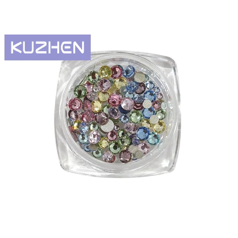 100 SZT. Brokatowe, Kolorowe Mini Kryształki do Paznokci, Okrągłe, z Płaskim Dnem, Ozdoby do Paznokci, Cyrkonie do Manicure